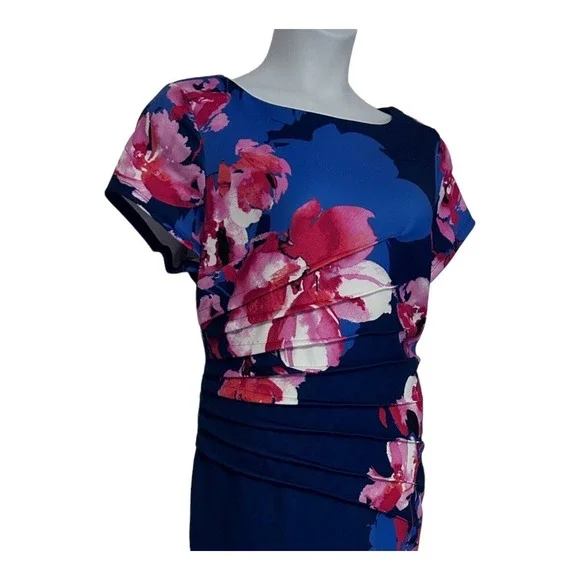 Monroe & Main Pleat-Side Floral Office Casual Brunch Stretch Knit Church Dress - Picture 10 of 16